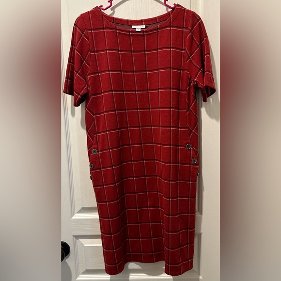 J. Jill Short Sleeve Ponte Rustic Brick Red Plaid Shift Dresss - Picture 2 of 8